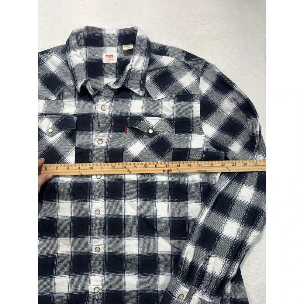 Levis Shirt Mens XL Blue Plaid Flannel Western Pearl Snap Long Sleeve Casual